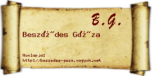 Beszédes Géza névjegykártya
